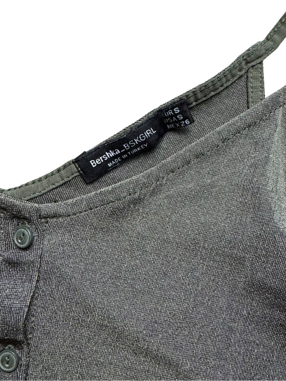 Bershka Olive Metallic Button-Front Cami Crop Top Size S - Soft Luxury Silk Feel - Picture 3 of 4
